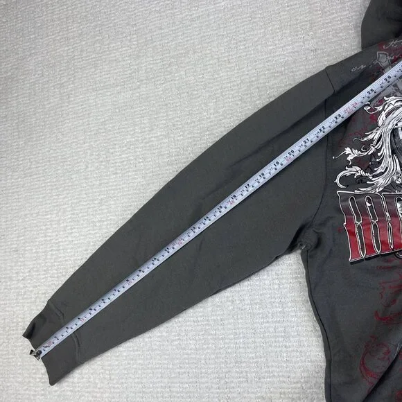 NWT MMA Elite Hoodie Gray Full Zip Up Small Y2K Goth Skull Punk Affliction Style - Picture 14 of 16